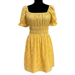 🌼 One Love Clothing Yellow Floral Smocked Mini Dress – Size Small